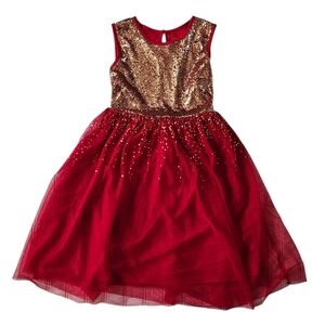 Girl's Wonder Nation Red And Gold Dripping Sequin Dress Size 10/12